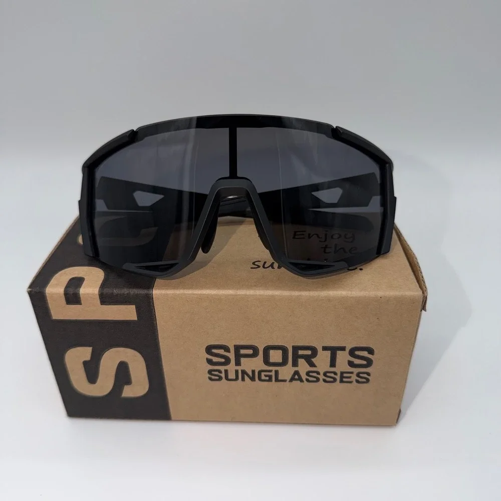 Sports Sunglasses Matte Black Polarized Shield Cycling Eyewear New in Box